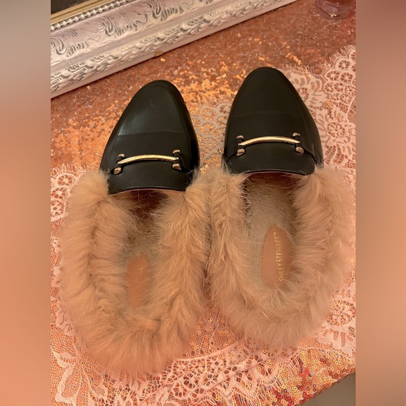 Black Ashley Stewart Mauve Tan Faux Fur Mules - Picture 2 of 15